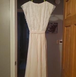Gunne Sax vintage soft silky baby pink and off white lace dress